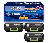 MS315 Toner Cartridges Compatible for Lexmark MS310d MS310dn MS312dn MS315dn MS410d MS410dn Printers, High-Definition Printing Effect with Chip, 5000 Pages (3 Pack Black)