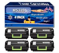 MS315 Toner Cartridges Compatible for Lexmark MS415dn MS510dn MS610de MS610dn MS610dte MS610dtn Printers, High-Definition Printing Effect with Chip, 5000 Pages (4 Pack Black)
