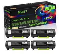 MS417 Compatible for Lexmark Toner Cartridge with Chip MS317 MS417 MS517 MS617 MX317 MX417 MX517 Printers (4 Pack Black)