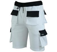 MS9 Mens Fleece Painters Decorators Combat Cargo Work Shorts Joggers White