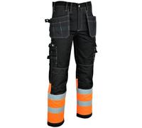 Ms9 Mens Hi Viz Cargo Combat Holster Pockets Tactical Working Work Trouser Trousers Pants Jeans, Black/orange - 38W/32L