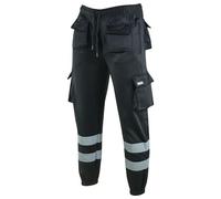 MS9 Mens Hi Viz Vis High Visibility Fleece Cargo Work Trousers Joggers H1 Black