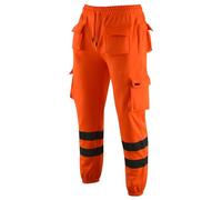 MS9 Mens Hi Viz Vis High Visibility Fleece Cargo Work Trousers Joggers H1 Orange