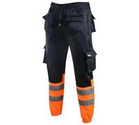MS9 Mens Hi Viz Vis High Visibility Fleece Cargo Work Trousers Joggers Orange