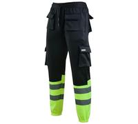 MS9 Mens Hi Viz Vis High Visibility Fleece Cargo Work Trousers Joggers Yellow