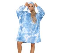 Ms9 Women's Oversized Hoodie Wearable Blanket Hoodie Top With Sherpa Lining Dark Blue And White