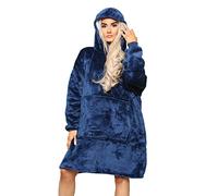 MS9 Women's Oversized Hoodie Wearable Blanket Hoodie Top With Sherpa Lining Navy Blue