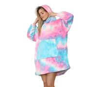 Ms9 Women's Oversized Hoodie Wearable Blanket Hoodie Top With Sherpa Lining Red And Blue