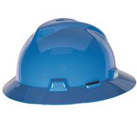 MSA 10058320 V- Gard Slotted Full-Brim Hat, 1-Touch Suspension, Blue