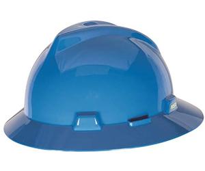 MSA 10058320 V- Gard Slotted Full-Brim Hat, 1-Touch Suspension, Blue