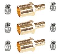 MSAEIQUN Brass Hose Barb Reducer 1" (25mm) to 1/2" (12mm) Reducing Barb Splicer Mender with Stainless Steel Pipe Clamps air Hose Repair kit for Pipe Line/Fuel/Air (Pack of 3)
