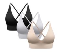 MsAnya Bralette for Women Sports Strappy Bra Yoga Seamless V Neck Triangle Adjustable Straps Wireless Longline, Bk&wt&nude, M