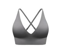 MsAnya Bralette for Women Sports Strappy Bra Yoga Seamless V Neck Triangle Adjustable Straps Wireless Longline, Grey, S