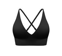 MsAnya Bralette for Women Sports Strappy Bra Yoga Seamless V Neck Triangle Adjustable Straps Wireless Longline, Black, S