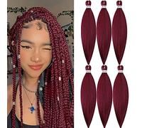 MSBELLE 6 Packs/Lot 75g/Pack Pre Stretched Crochet Hair Extensions 20 Inch Hot Water Hairstyles Ombre Jumbo Synthetic Fiber Hair Extensions Wine Red (900#)