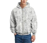 MSBESYOR Mens Camo Zip Up Hoodie Fleece Hunting Jacket Maple Leaf Print Oversized Long Sleeve Hooded Sweatshirt, Light Grey, M