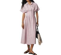 MSBESYOR Women Button Front Pleated Shirt Maxi Dress Summer Striped Prints Short Sleeve Collar Casual Long Dresses, Purple, S