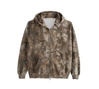 MSBESYOR Womens Mens Camo Zip Up Hoodie Maple Leaf Print Oversized Hooded Sweatshirt Fleece Long Sleeve Jacket, Dark Brown, Large