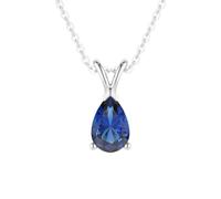 MSBLUE® 1.5 CT. Pear Shaped Lab-Created Emerald Solitaire Pendant | 14K White Gold Vermeil Necklace | May Birthstone, Perfect for Anniversary, Gift, Women, 18“+1”+1“, Gold Plated, Created Sapphire