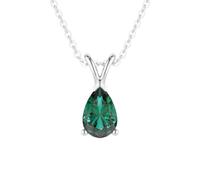 MSBLUE® 1.5 CT. Pear Shaped Lab-Created Emerald Solitaire Pendant | 14K White Gold Vermeil Necklace | May Birthstone, Perfect for Anniversary, Gift, Women, 20“+1”+1“, Gold Plated, Created Emerald