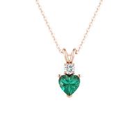 MSBLUE 1.8ct Heart Emerald Solitaire Pendant with White Sapphire | 14K White Gold Vermeil May Birthstone Necklace Pendant for Women, 18“+1”+1“, Gold Plated, Created Sapphire