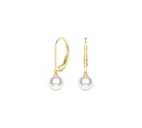 MSBLUE® 8mm Freshwater Cultured Pearl Leverback Earrings | Hypoallergenic Rhodium Finished | Perfect for Anniversary, Gift, Women, 8m Freshwater Pearl, Silver Yellow Gold, Pearl Moissanite