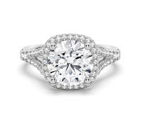 MSBLUE Dew 1 Carat Round Cut Moissanite Engagement Ring with Pillow Pave Halo and Split Shank Premium Diamond Alternative D VVS1 for Wedding Anniversary Women, US 8, Metal gemstone, Moissanite