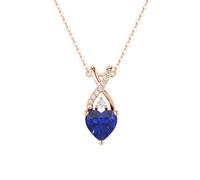MSBLUE Heart Shaped Sapphire and White Sapphire Solitaire Pendant Necklace | 14K Rose Gold Vermeil September Birthstone Necklace for Anniversary, Gift & Women, 18“+1”+1“, Gold Plated, Created Sapphire