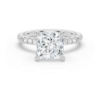 MSBLUE® Moissanite Engagement Ring, 1.0-3.0 CT Solitaire Princess Cut with Accent Stones and Hidden Halo, 14K Gold Vermeil, Rhodium Finish, US 7.5, Metal, Moissanite