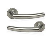 MSC 1 Set Curved Brushed Chrome Door Handles - Pair of Brushed Steel Internal Door Handles on Curve, Modern Satin Finish, 125mm Lever, 54mm, Includes Fittings