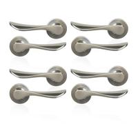 MSC 4 Set Rose Round Brushed Chrome Door Handles - Pair of Brushed Steel Internal Door Handles on Round Rose, Modern Satin Finish, 125mm Lever, 54mm, Includes Fittings