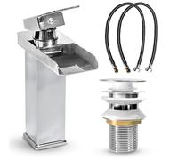 MSC Chrome 18.40cm Tall Waterfall Tap for Bathroom Sink - Mixer Tap with Mono Square Single Lever, Modern Durable Solid Brass Construction and Smooth Water Flow, Silver