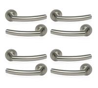 MSC Curved Brushed Chrome Door Handles - Pair of Brushed Steel Door Handles on Round Rose, Modern Satin Finish, 125mm Lever, 54mm Rose, Includes Fittings