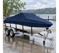MSC Heavy Duty 600D Marine Grade Polyester Canvas Trailerable Waterproof Boat Cover,Fits V-Hull,Tri-Hull, Runabout Boat Cover (Model D - Length:17'-19' Beam Width: up to 96", Navy)