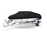MSC Heavy Duty 600D Marine Grade Polyester Canvas Trailerable Waterproof Boat Cover,Fits V-Hull,Tri-Hull, Runabout Boat Cover (Model E - Length:20'-22' Beam Width: up to 100", Black)