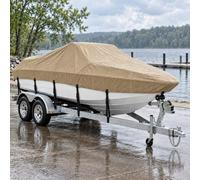 MSC Heavy Duty 600D Marine Grade Polyester Canvas Trailerable Waterproof Boat Cover,Fits V-Hull,Tri-Hull, Runabout Boat Cover (Model F - Length19'-20' Beam Width: up to 96", Beige)