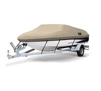 MSC Heavy Duty 600D Marine Grade Polyester Canvas Trailerable Waterproof Boat Cover,Fits V-Hull,Tri-Hull, Runabout Boat Cover (Model B - Length:14'-16' Beam Width: up to 90", Beige)