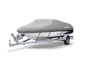 MSC Heavy Duty 600D Marine Grade Polyester Canvas Trailerable Waterproof Boat Cover,Fits V-Hull,Tri-Hull, Runabout Boat Cover (Model E - Length:20'-22' Beam Width: up to 100", Gray)
