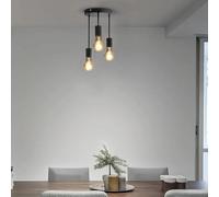 MSC Industrial 3 Pendant Ceiling Light - Modern Black Hanging Ceiling Lights with E27 Base, Vintage Multi-Level Lamp Holders for Living Room, Bedroom, Kitchen, Hallway, NO Bulbs Included