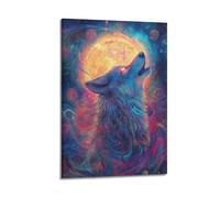 MSCFHU Wolf Howling at The Moon Poster Poster Decorative Painting Canvas Wall Posters And Art Picture Print Modern Family Bedroom Decor Posters 08x12inch(20x30cm)