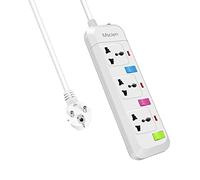 Mscien 3 Way Extension Lead, Travel 1.8M Extension Lead with 3 Individual Switches, UK to EU Mountable Overload Protection Power Strips