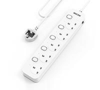 Mscien 3M Extension Lead 5 Way Plug Sockets with Individual Switches, Overload/Surge Protection Wall Mountable Power Strip 3 metre Extension Cable 13A/3250W