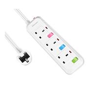 Mscien 3M Extension Lead Surge Protection 3 Way Individually Switched Power Strip With 3 Meter Extension Cord 2500W/10A(3 Gang-3M Cord