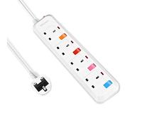 Mscien 3M Extension Lead With Independent Switch 4 Way Extension Lead UK Wall Mount Power Strip With 3 Meter Extension Cord 4 Gang Plug Extension Sockets 2500W/10A