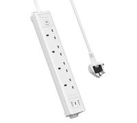 Mscien 4 Way 5m Extension Lead with USB Slots (1 USB C), Long Plug Extension Lead with 5 Metre Extension Cable Cords, Plug Extender Wall Mount, 4 Gang Socket Power Strip with Switch Multiplug
