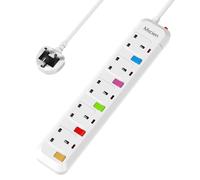 Mscien 4M Extension Lead with Switches, 5 Way Surge Protected Extension Lead, UK Wall Mount Power Strip with 4 Meter Extension Cord, 5 Gang Plug Exte
