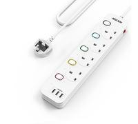 Mscien 4M Extension Lead with USB Slots, 4 Way 3 USB Extension Socket with Individual Switches Mountable Power Strips with 4 Meters Extension cable 3250W