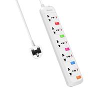 Mscien 5 Way Travel Extension Lead, 5 Independent Switches, UK Plug Universal Power Strip Overload Protection Mountable with 1.8 Meter Extension Cord