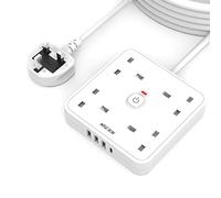 Mscien 5M 4 Gang Extension Lead with 4 USB Slots (1 Type-C and 3 USB-A), MSCIEN, Extension Cords with LED Indicator Switch, Wall Mounted Power Strip, Long Extension Cable for Home Office Dorm, White