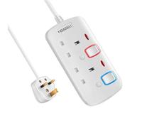 Mscien 5M Extension Lead Double 2 Sockets Gang Plug with Individual Switches Power Strips Wall-Mountable 5 Metre Two Way Extension Cord Cable, 250V